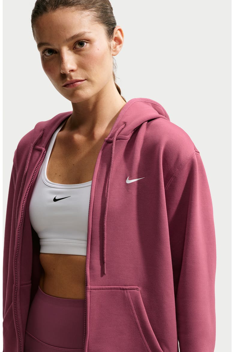 Studio Dri-FIT Fleece Full Zip Hoodie, Alternate, color, PINK SMOKE/ WHITE