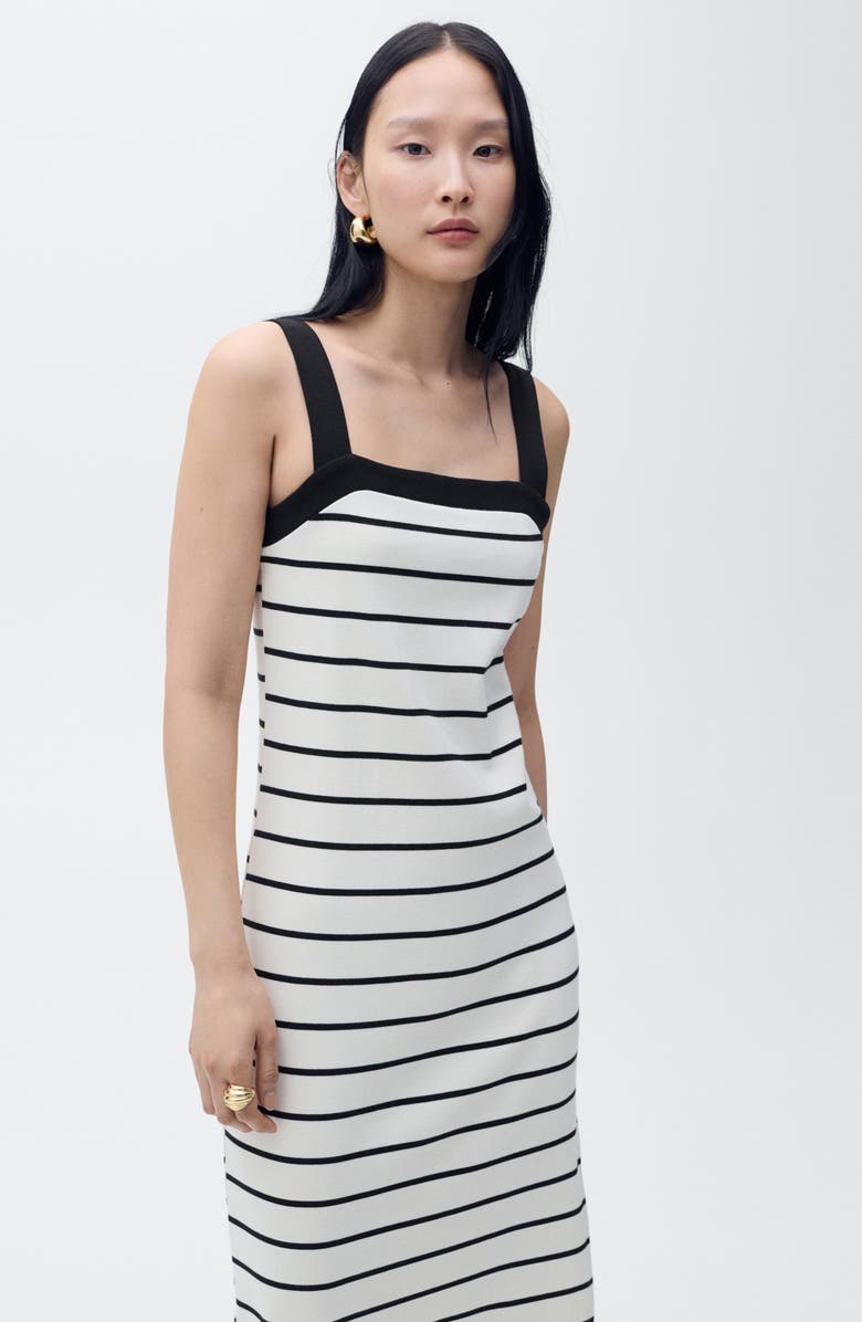 MANGO Stripe Sleeveless Midi Dress, Alternate, color, Black/ Cream