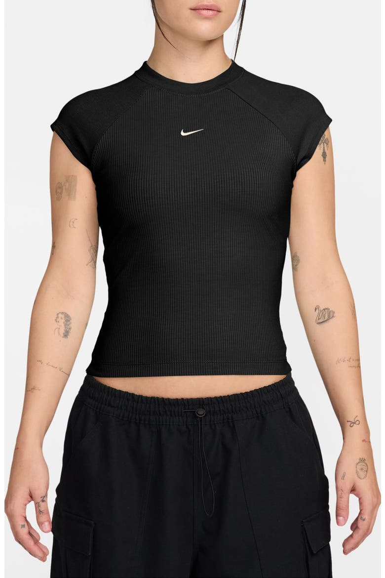 Chill Crop Rib T-Shirt, Main, color, BLACK/ SAIL
