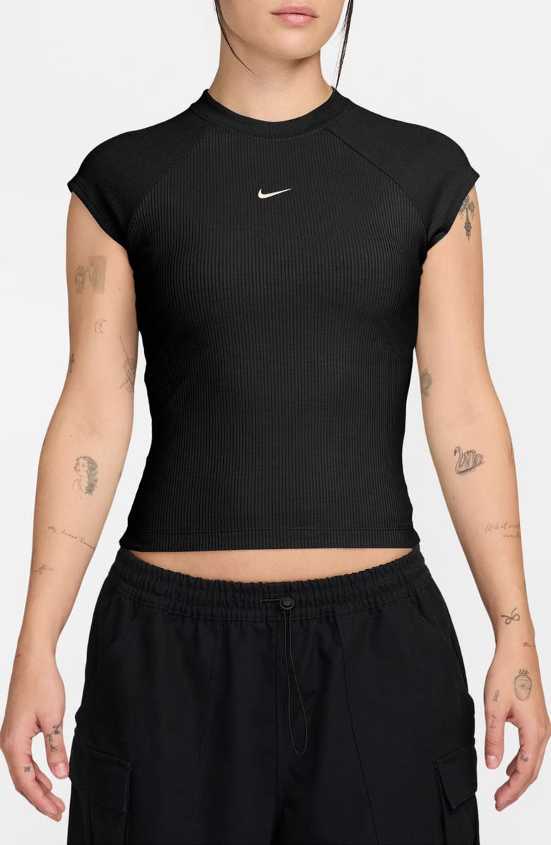Nike Chill Crop Rib T-Shirt, Main, color, Black/ Sail