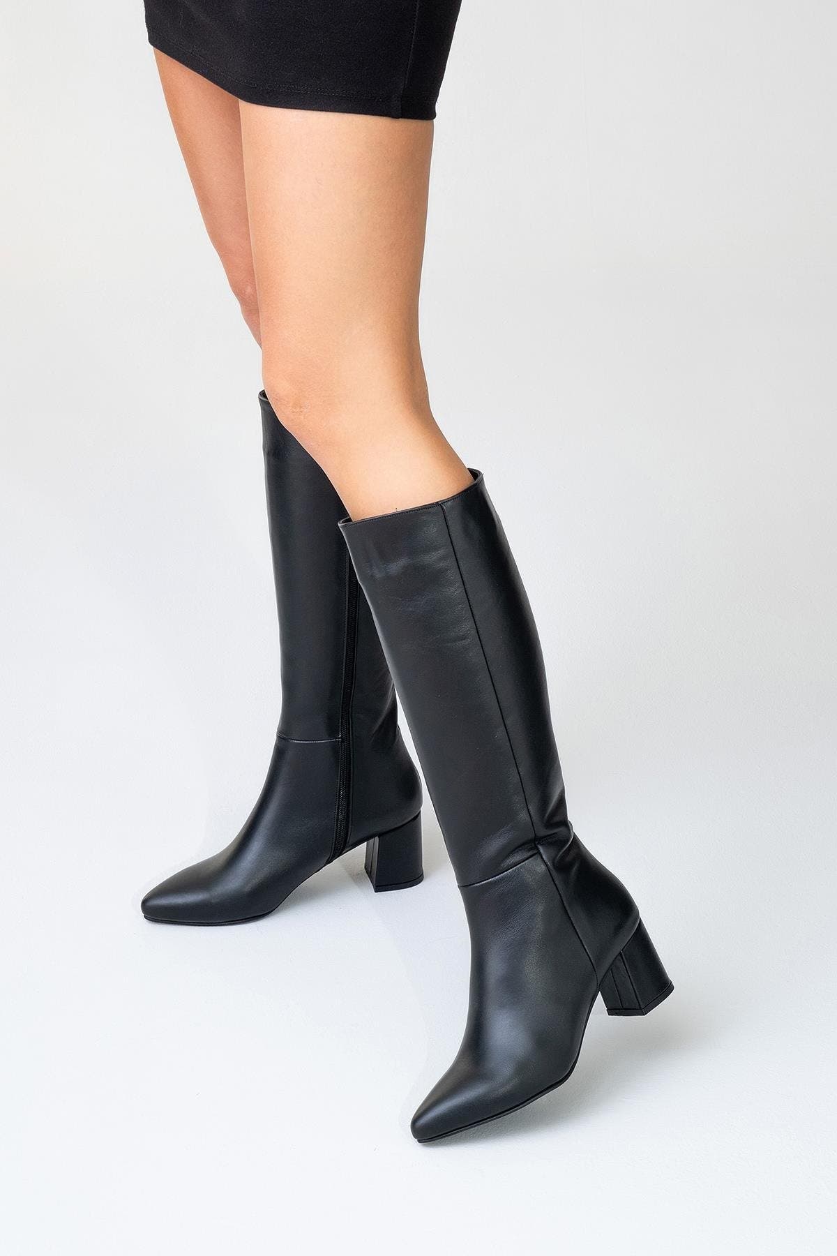 Sejas Leather Block Heel Knee-High Boot, Alternate, color, Black Leather