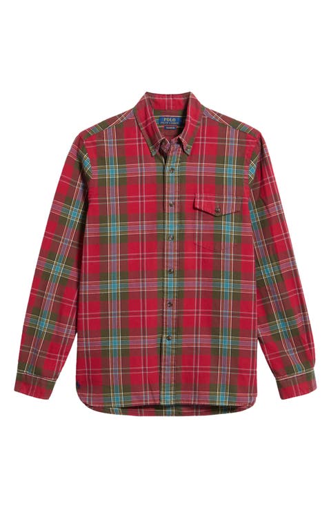 Classic Fit Plaid Brushed Cotton Button-Down Oxford Shirt