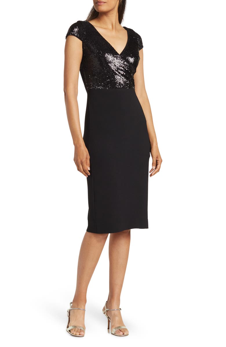 Dress the Population Sequin Surplice Cap Sleeve Sheath Dress, Main, color, 