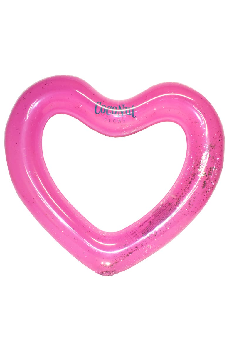 Coconut Float Pink Glitter Heart Pool Float 48X40 Inch, Inflatable, Main, color, Pink