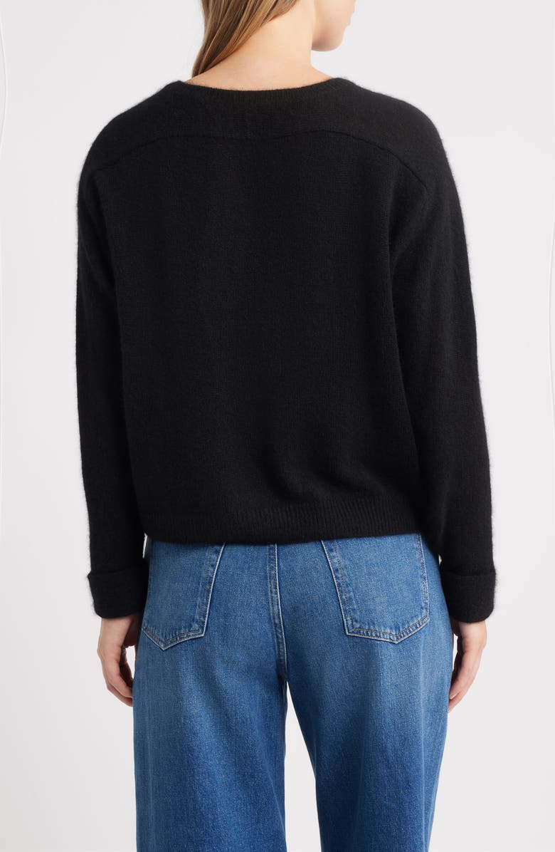 MARGARET O'LEARY Crewneck Rolled Cuff Cashmere & Silk Sweater, Alternate, color, Black