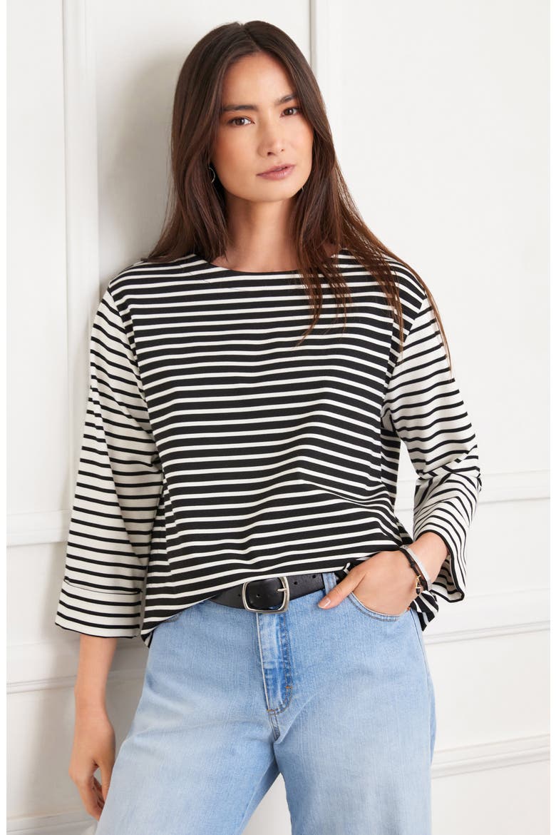 Contrast Stripe T-Shirt, Alternate, color, BLACK/ IVORY