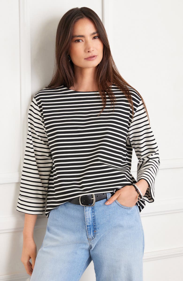 Karen Kane Contrast Stripe T-Shirt, Alternate, color, Black/ Ivory
