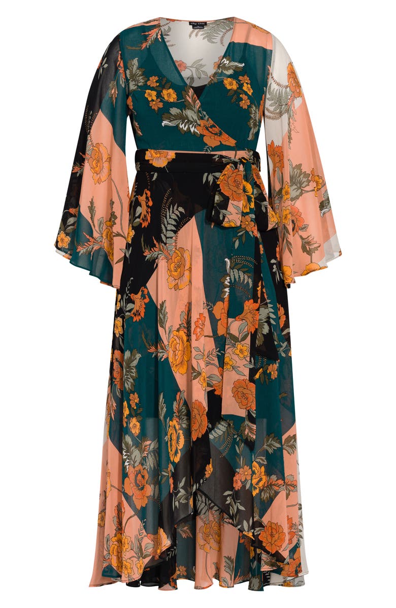 City Chic Kado Long Sleeve Wrap Maxi Dress, Alternate, color,