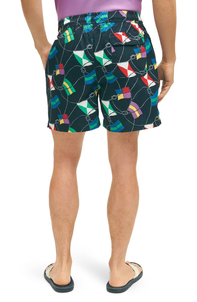 Brooks Brothers Montauk Print Swim Trunks, Alternate, color, Navy Tangled Flag