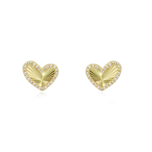The Lovery Fine Jewelry Asymmetrical Fluted Gold Diamond Heart Stud Earrings In Gold
