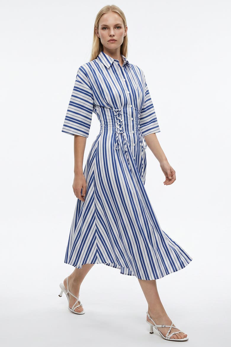 Deryll Tie Detail Regular Midi Dress, Alternate, color, Sax