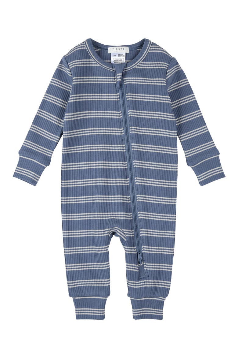 Stripe Rib One-Piece Pajamas, Main, color, BLUE
