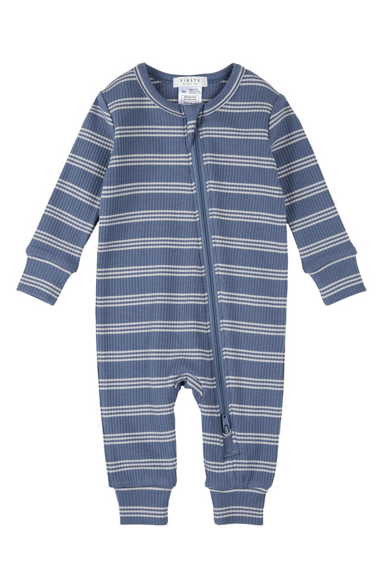 FIRSTS by Petit Lem Stripe Rib One-Piece Pajamas, Main, color, Blue