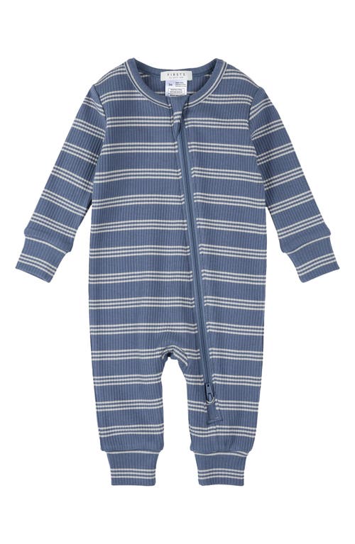 Firsts By Petit Lem Stripe Rib One-piece Pajamas In Blue