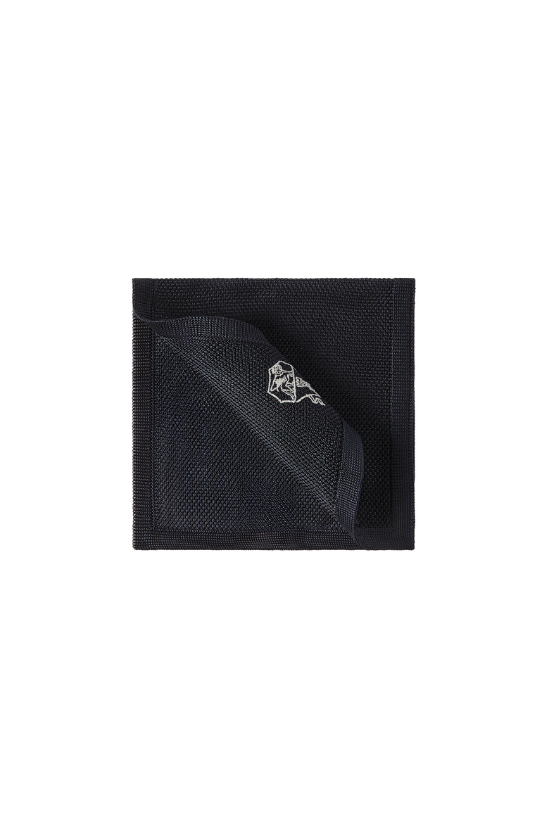 Silk knit pocket square with embroidered logo, Alternate, color, Navy Blue