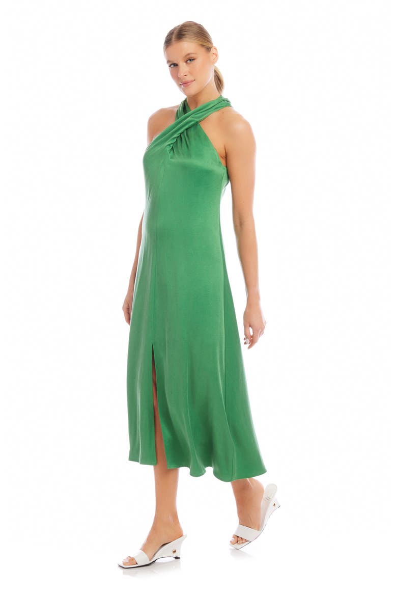 Ivy Crossover Neck Satin Midi Dress, Alternate, color, JADE
