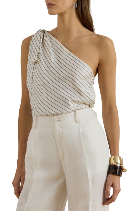 Stripe One-Shoulder Twill Top