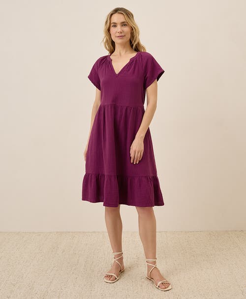 Pact Organic Cotton Coastal Double Gauze Breezy Dress In Red