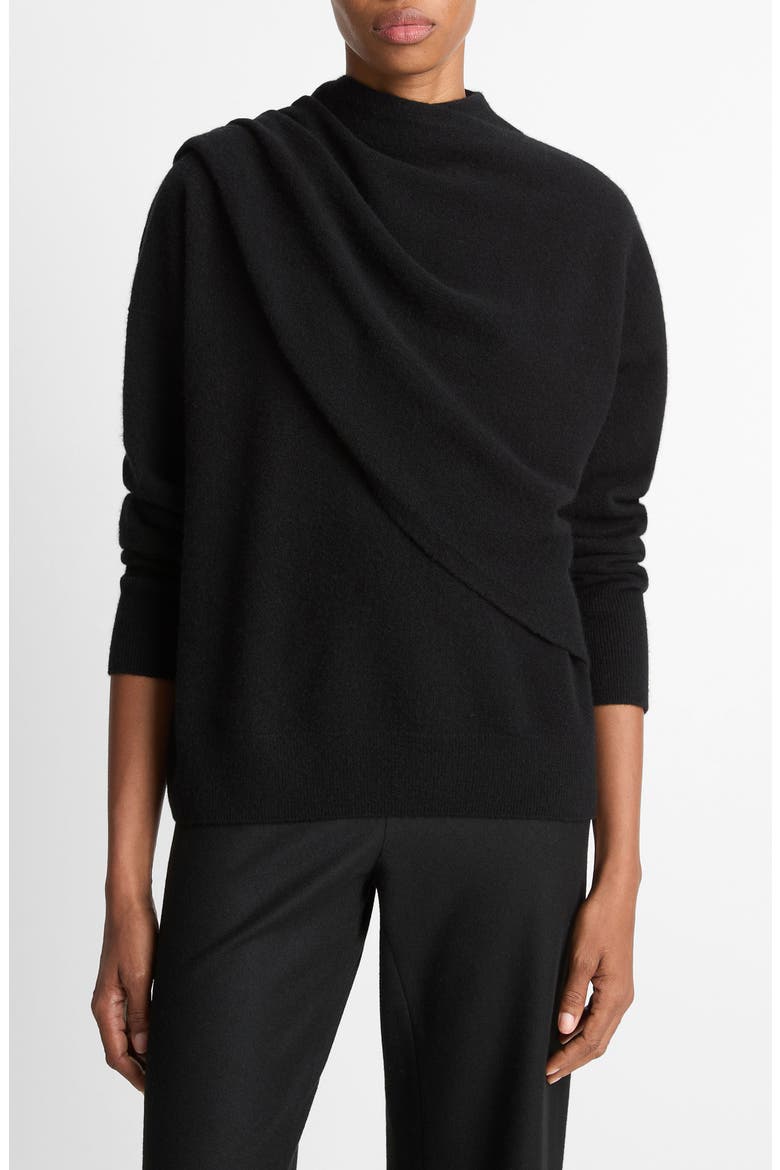 Drape Neck Wool & Cashmere Sweater, Main, color, BLACK