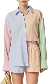 English Factory Colorblock Stripe Oversize Button-Up Shirt