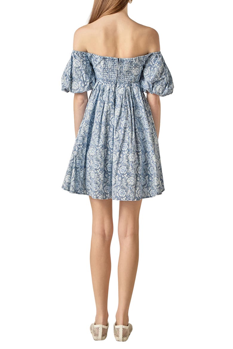 Floral Off the Shoulder Cotton Minidress, Alternate, color, BLUE