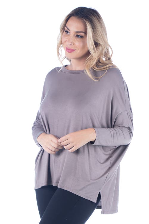 24seven Comfort Apparel Plus Size Oversized Long Sleeve Dolman Top In Gray