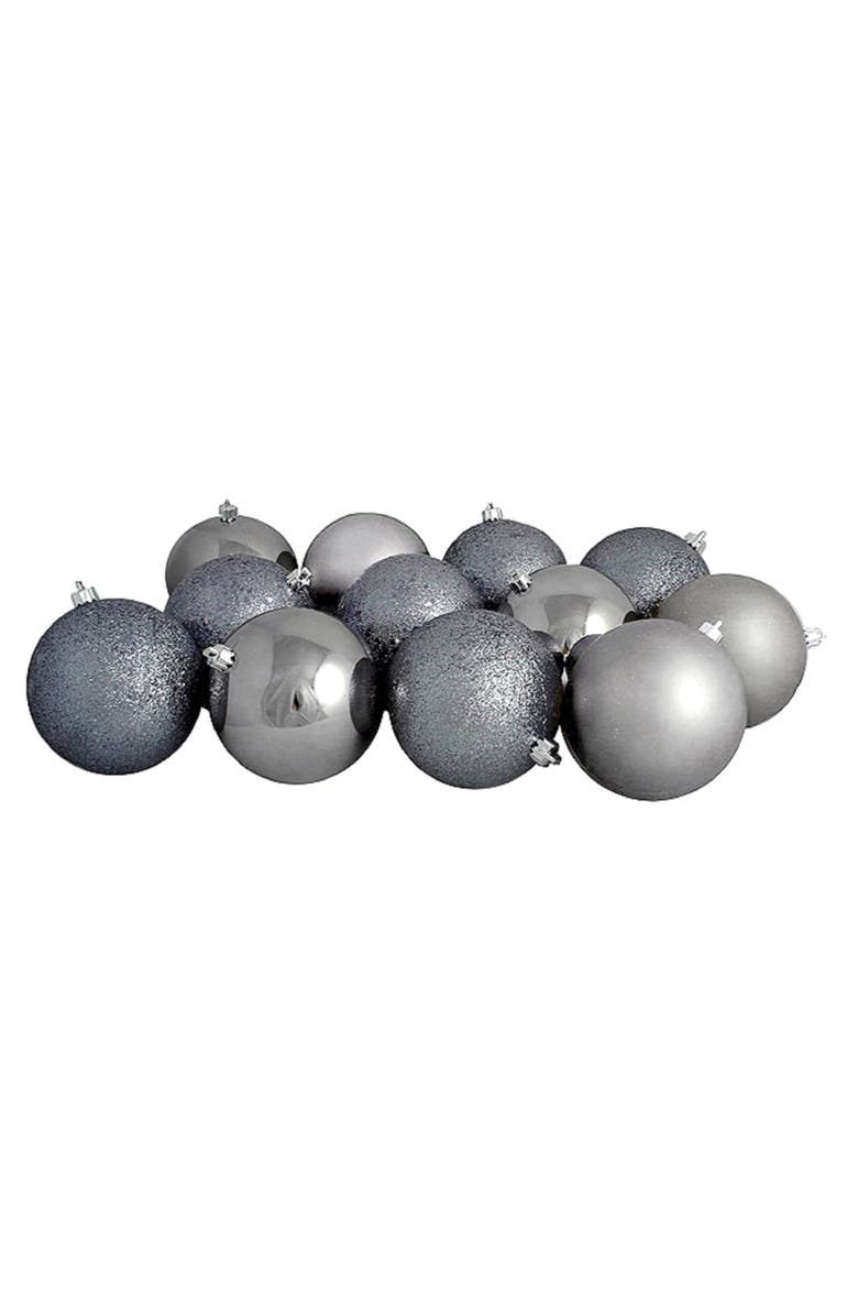 Northlight Shatterproof 4-Finish Christmas Ball Ornaments - 4" (100mm) - Gray - 12ct, Main, color, Gray