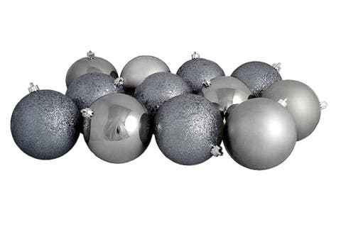 Shatterproof 4-Finish Christmas Ball Ornaments - 4" (100mm) - Gray - 12ct