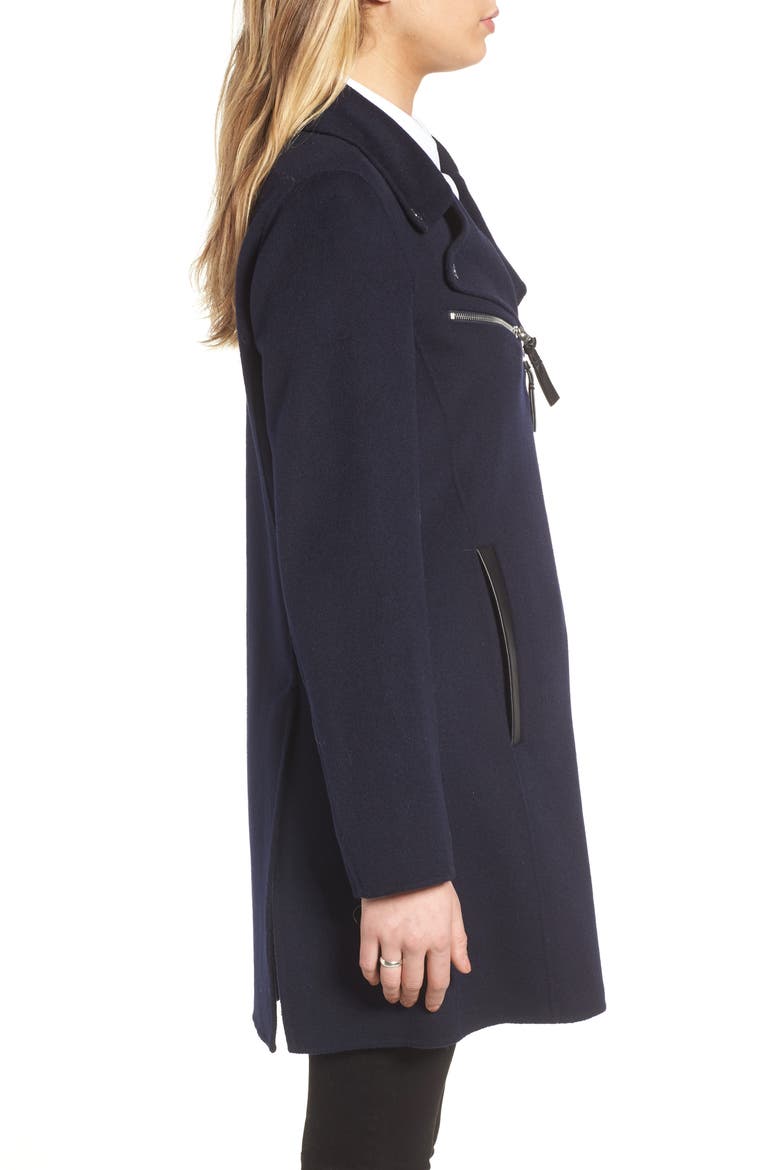 Double-Face Wool Moto Style Coat, Alternate, color, NAVY