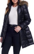 Gallery Water Resistant Puffer Coat with Faux Fur Trim Removable Hood
