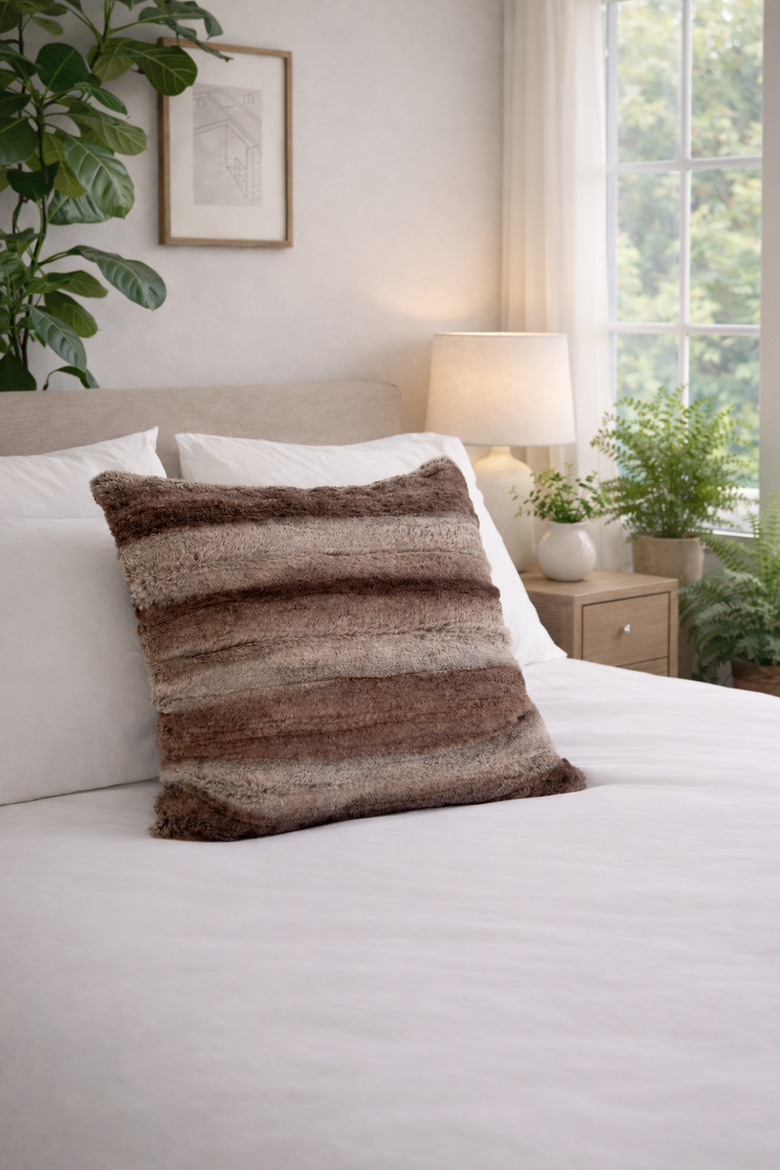 Pacific Faux Fur Pillow, Alternate, color, Mt. Shasta Brown/Grey
