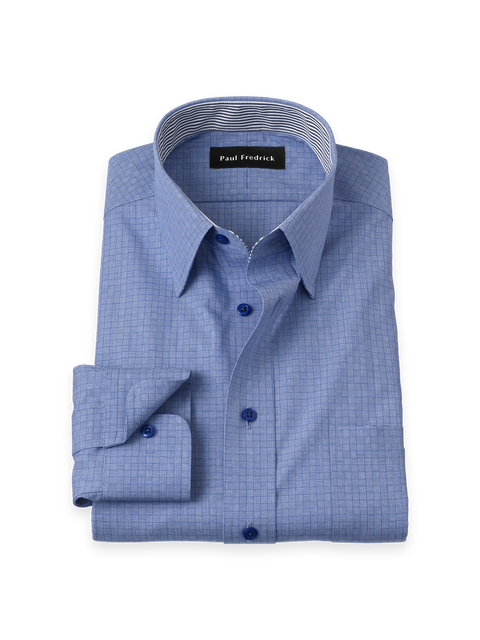 Cotton Buttondown Collar Broadcloth Classic Contrast Trim Button Cuff Long Sleeve Shirt