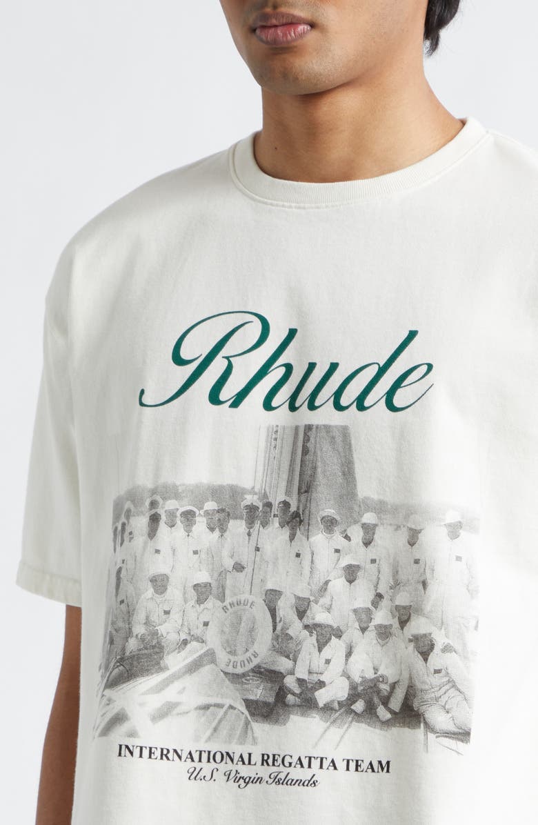 Rhude Virgin Islands Script Logo Graphic T-Shirt, Alternate, color, Vintage White/ Black/ Green