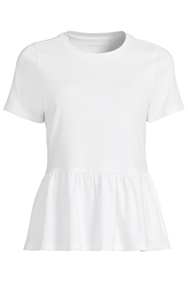 Plus Size Short Sleeve Lightweight Jersey Crew Neck Peplum Tee, Alternate, color, White