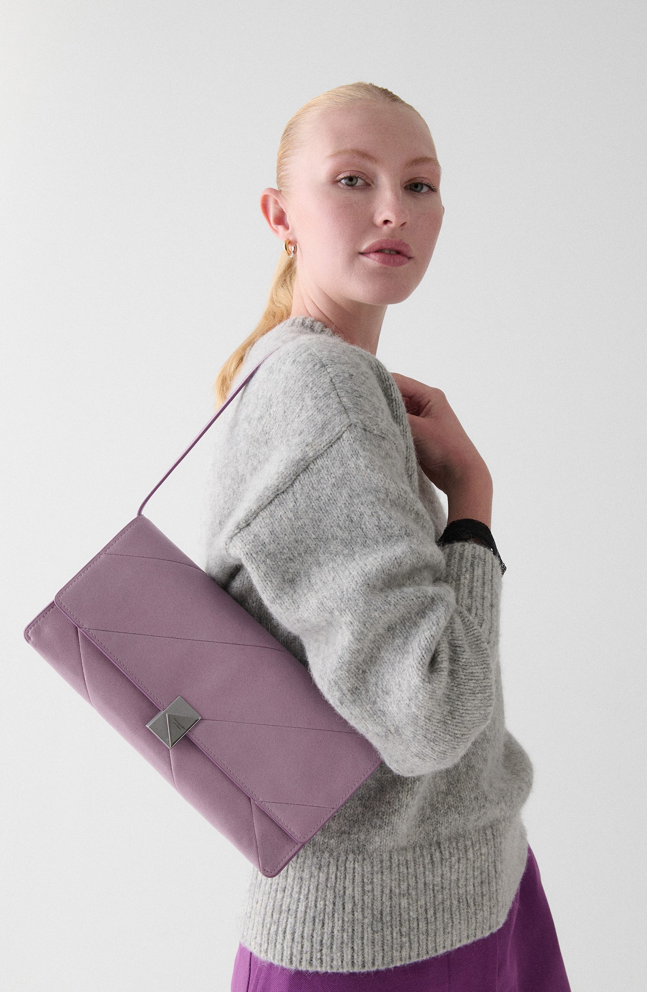 Kate Spade New York deco pieced glazed leather shoulder bag, Alternate, color, Market Purple