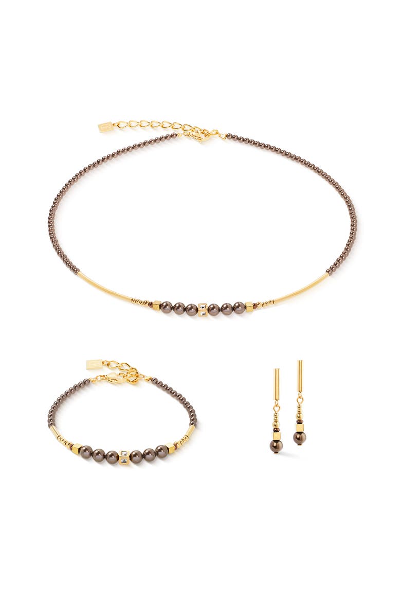 Shimmering Princess Pearls Gold Necklace, Alternate, color, Brown