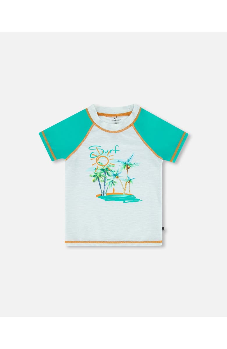 Deux par Deux Boy's Short Sleeve Rashguard Grey Coconut Print, Main, color, 