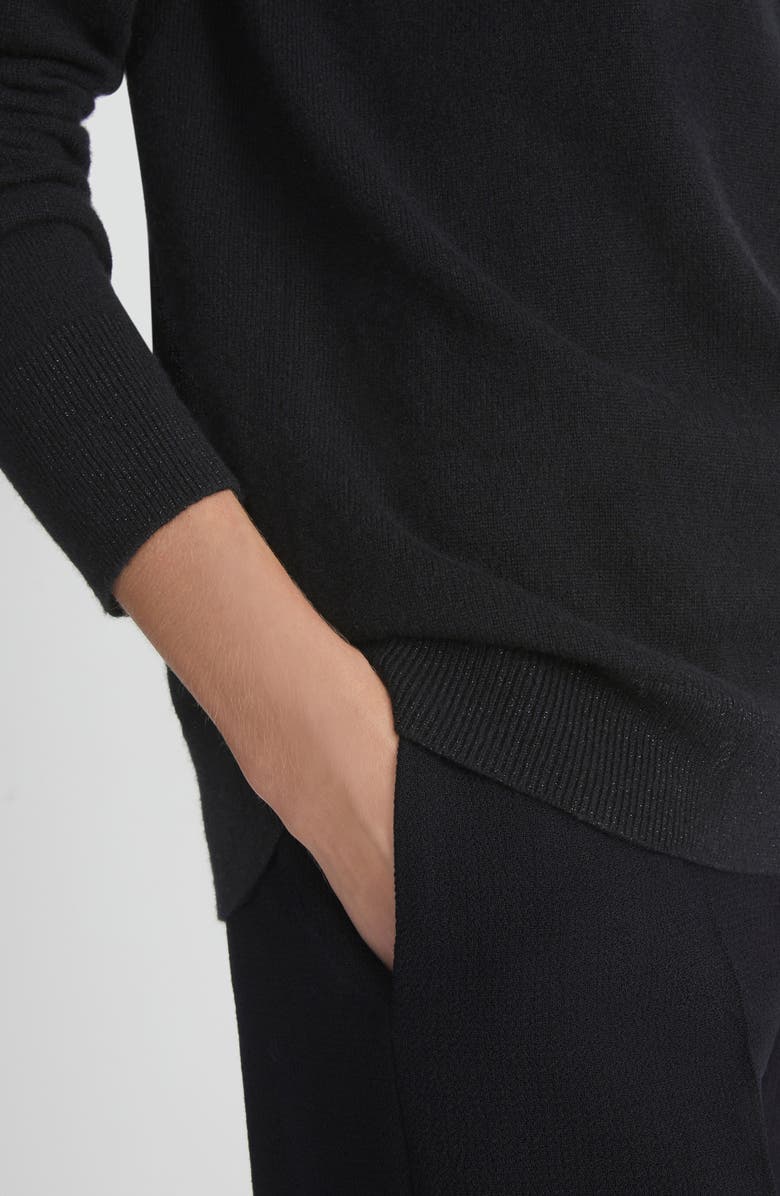 Lafayette 148 New York 148 New York Metallic Trim Cashmere Turtleneck Sweater, Alternate, color, Black