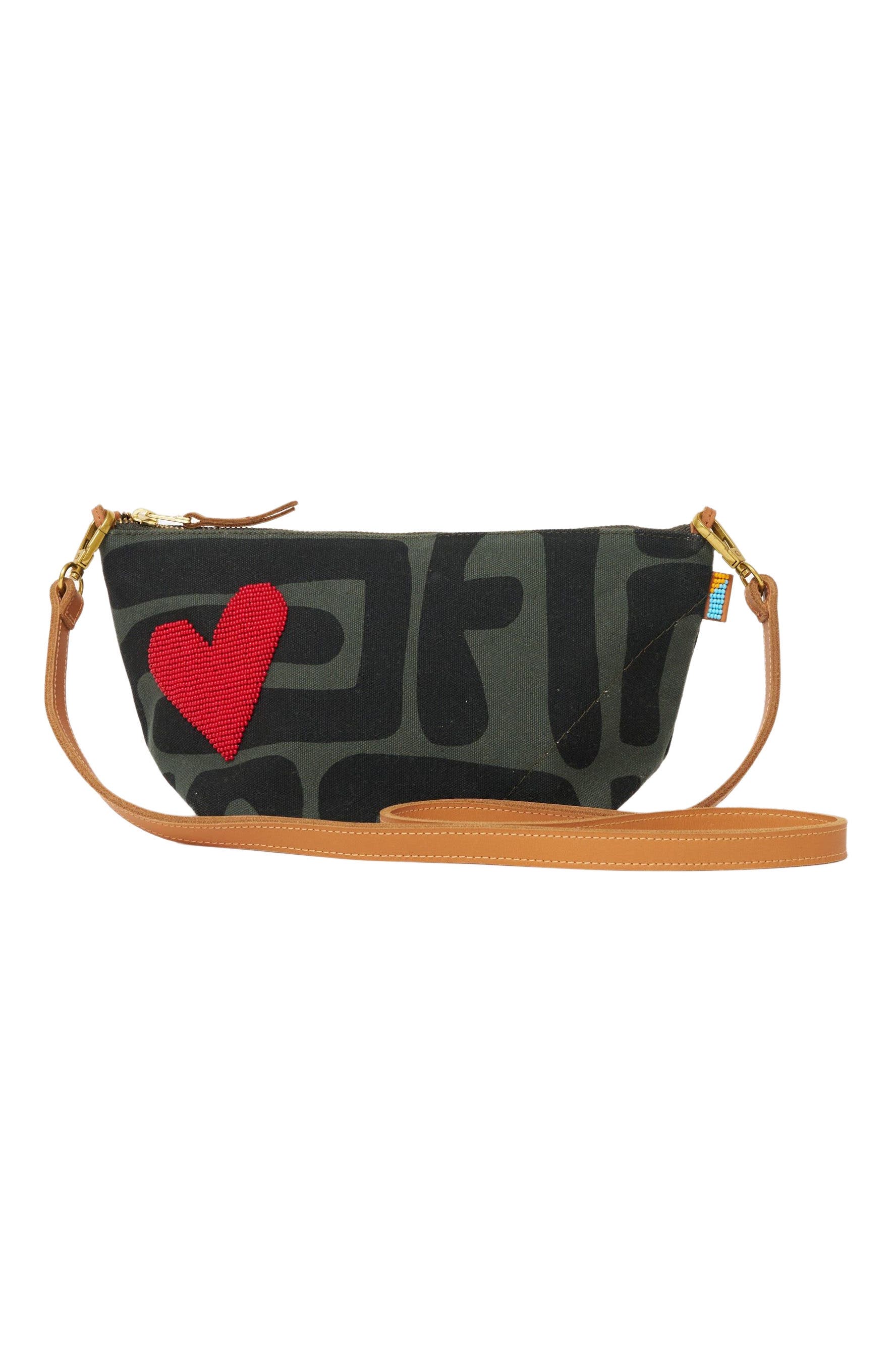 Ubuntu Life Large Convertible Pouch - Safari Kuba with Beaded Red Heart, Alternate, color, 