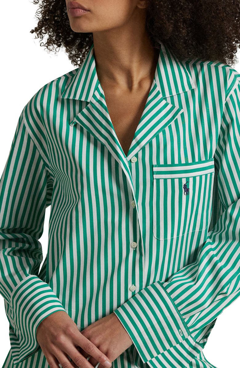 Polo Ralph Lauren Crop Cotton Poplin Short Pajamas, Alternate, color, Vine Green