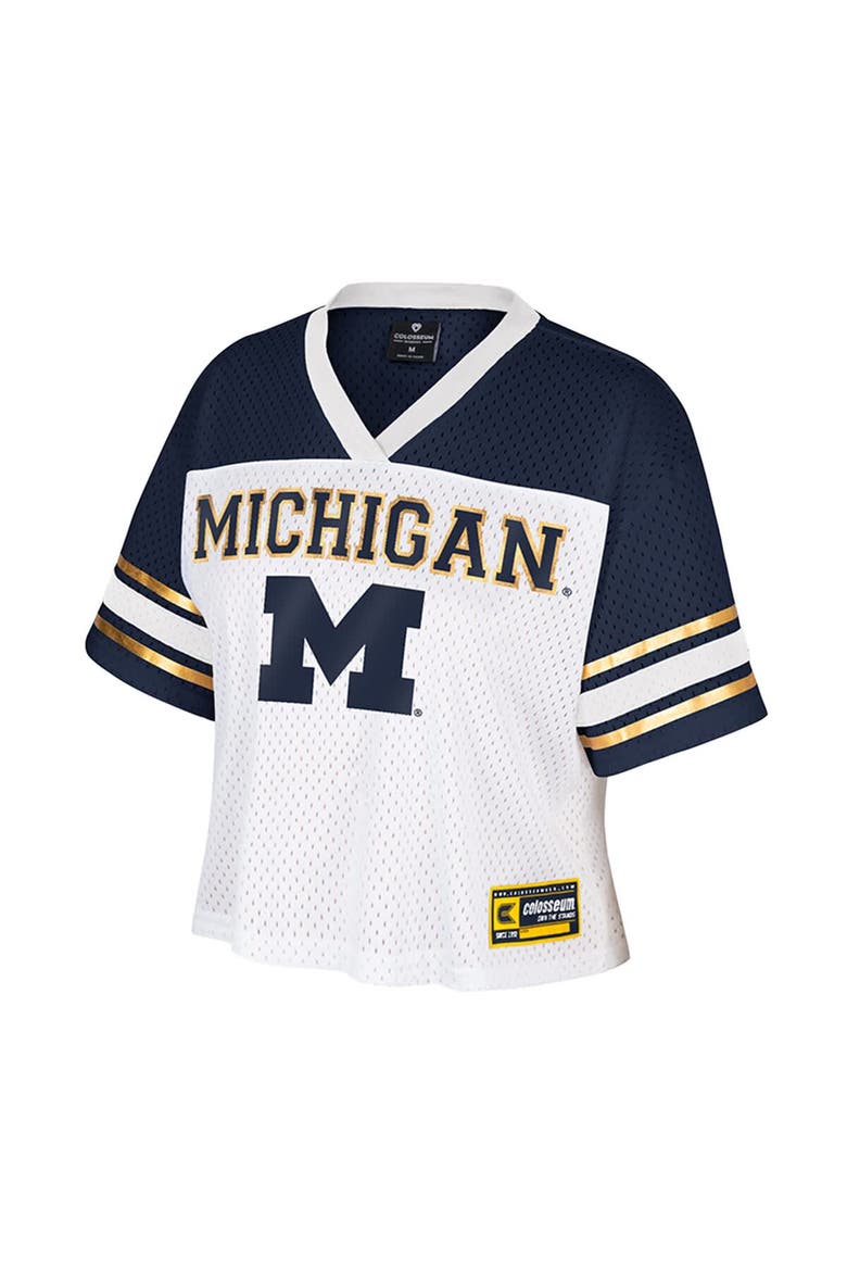 Women's Colosseum  White Michigan Wolverines Treasure Cropped Football Jersey, Alternate, color, White