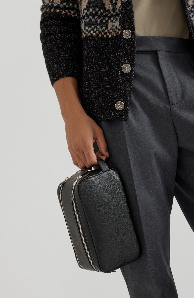 Brunello Cucinelli Beauty case with double zipper, Alternate, color, Black