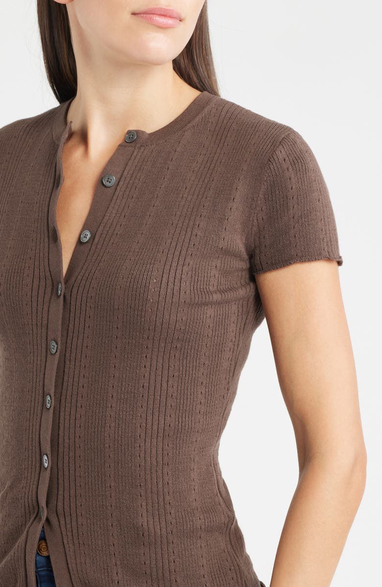 Madewell Short Sleeve Pointelle Cotton Blend Cardigan, Alternate, color, Roasted Chickory