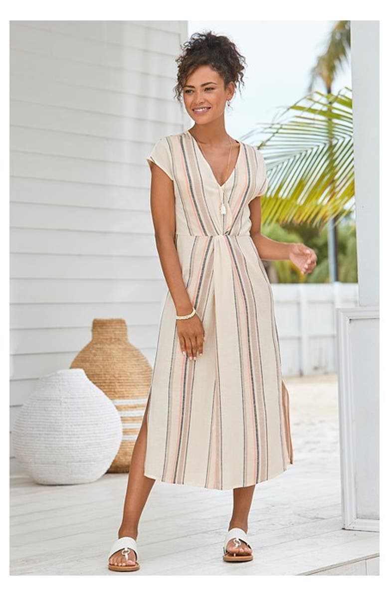 LASCANA Women's Striped V-Neck Dress, Alternate, color, Multi Striped