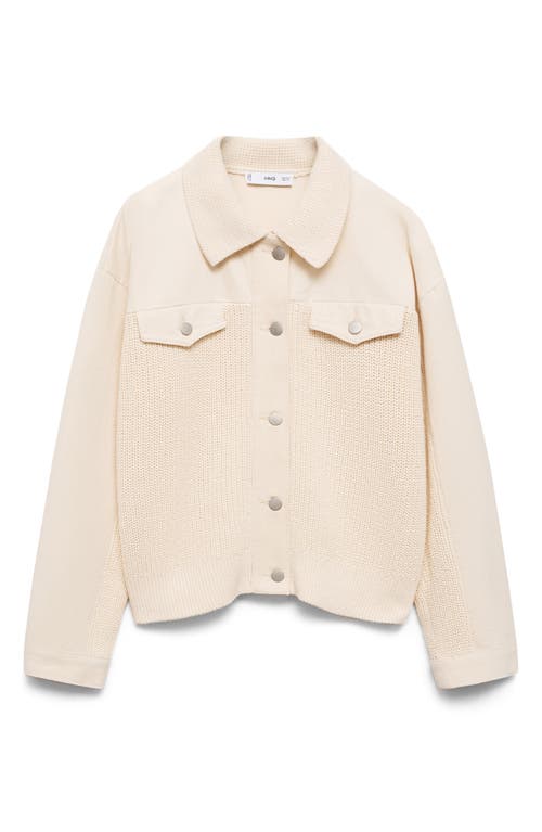 Mango Mixed Media Knit Jacket In Ecru