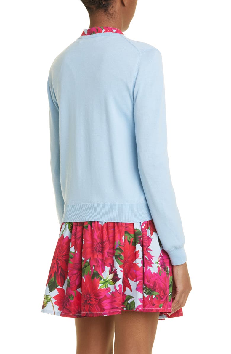 Oscar de la Renta Embroidered Dahlia Virgin Wool Cardigan, Alternate, color, 