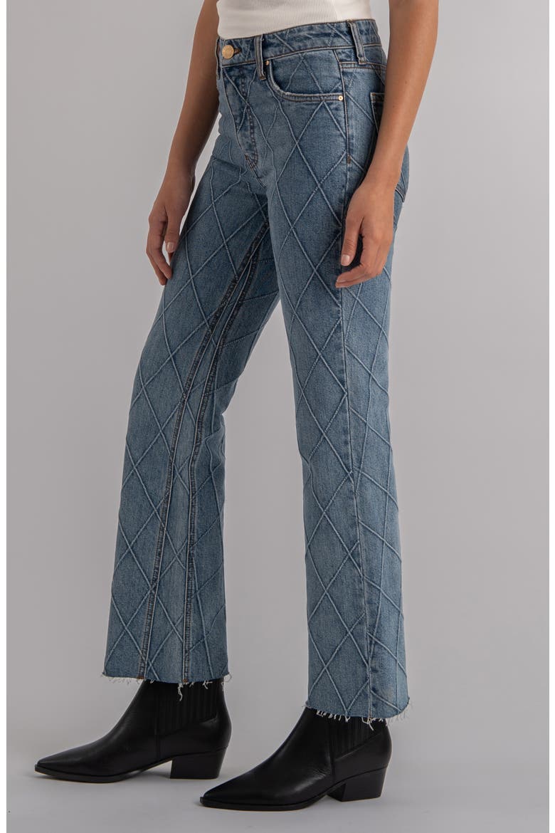 Kelsey Fab Ab Diamond Print Raw Hem Ankle Flare Jeans, Alternate, color, ABLOOM