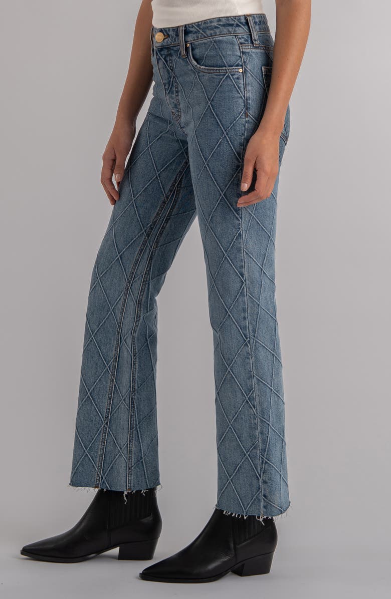 KUT from the Kloth Kelsey Fab Ab Diamond Print Raw Hem Ankle Flare Jeans, Alternate, color, Abloom