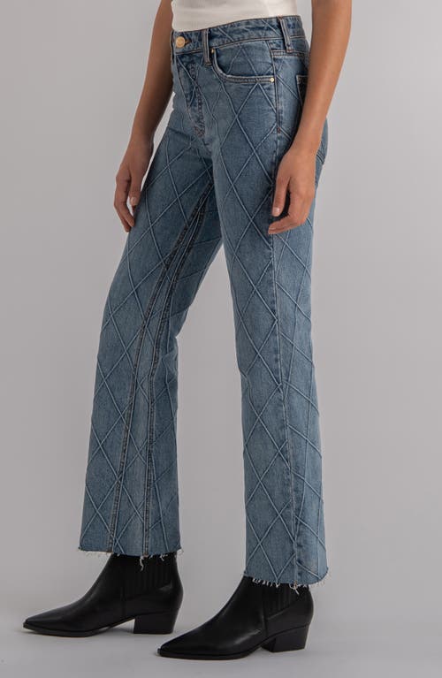 Kut From The Kloth Kelsey Fab Ab Diamond Print Raw Hem Ankle Flare Jeans In Blue