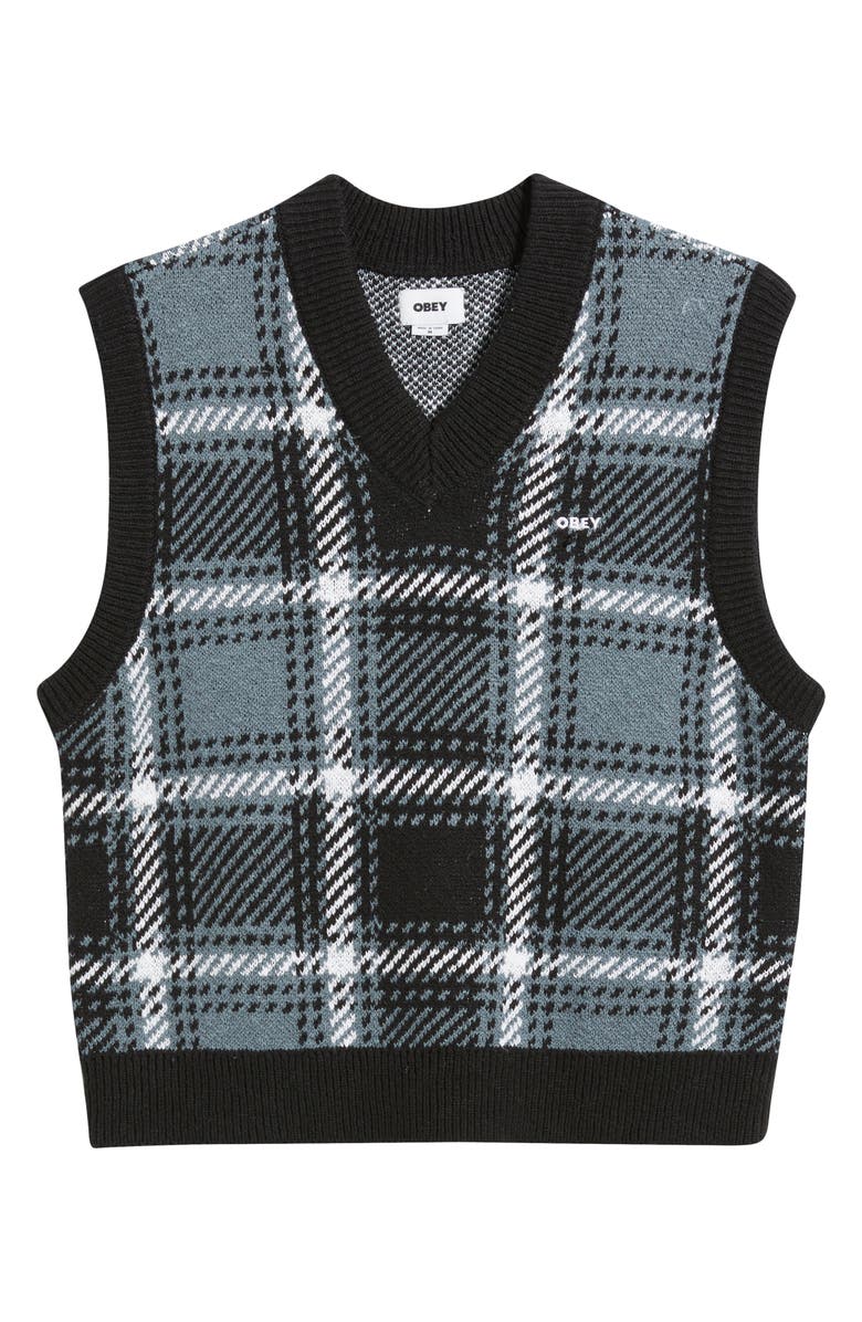 Obey Avon Plaid Sweater Vest, Alternate, color, Cold Black Multi